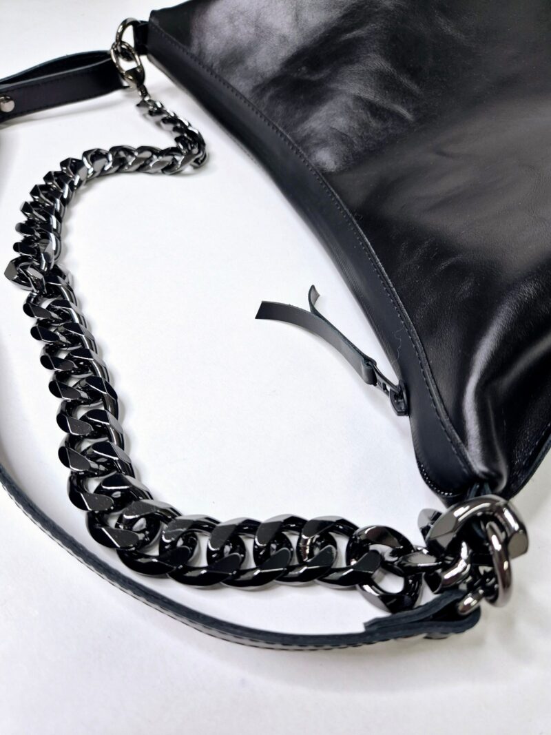 Black Leather Hobo Bag - Large - obrazek 2