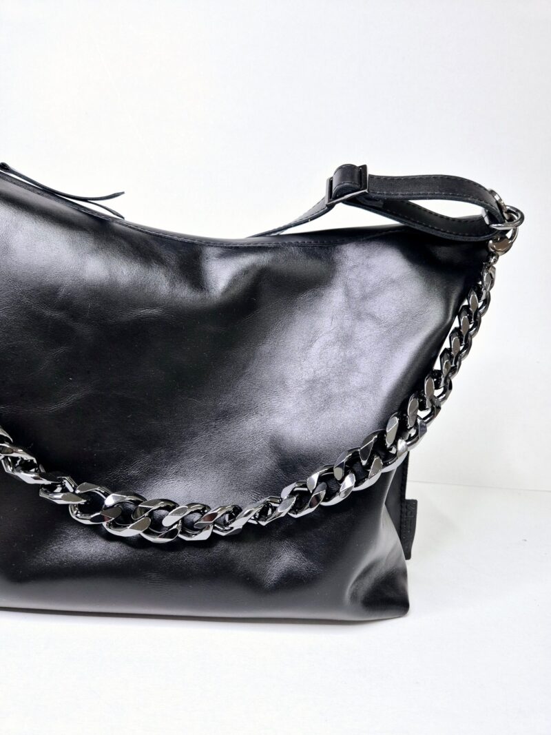 Black Leather Hobo Bag - Large - obrazek 3