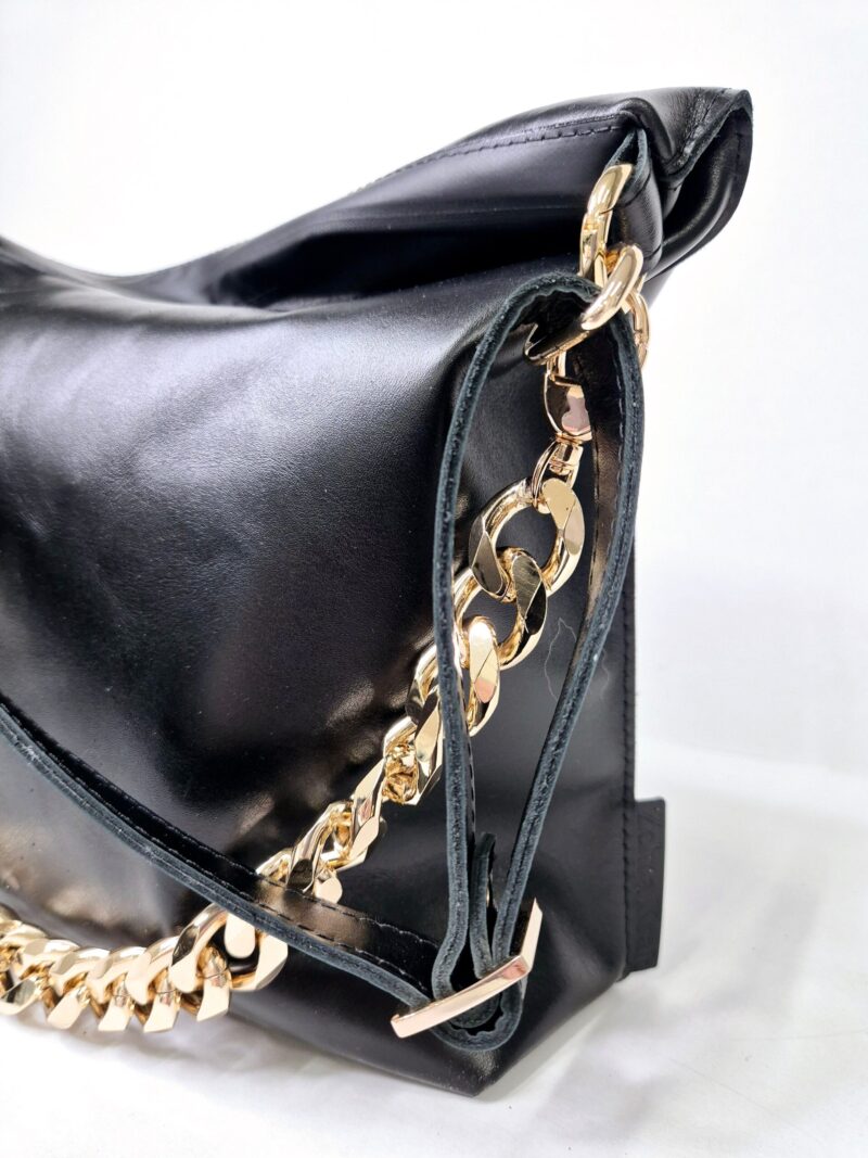Black Leather Hobo Bag - Large - obrazek 5
