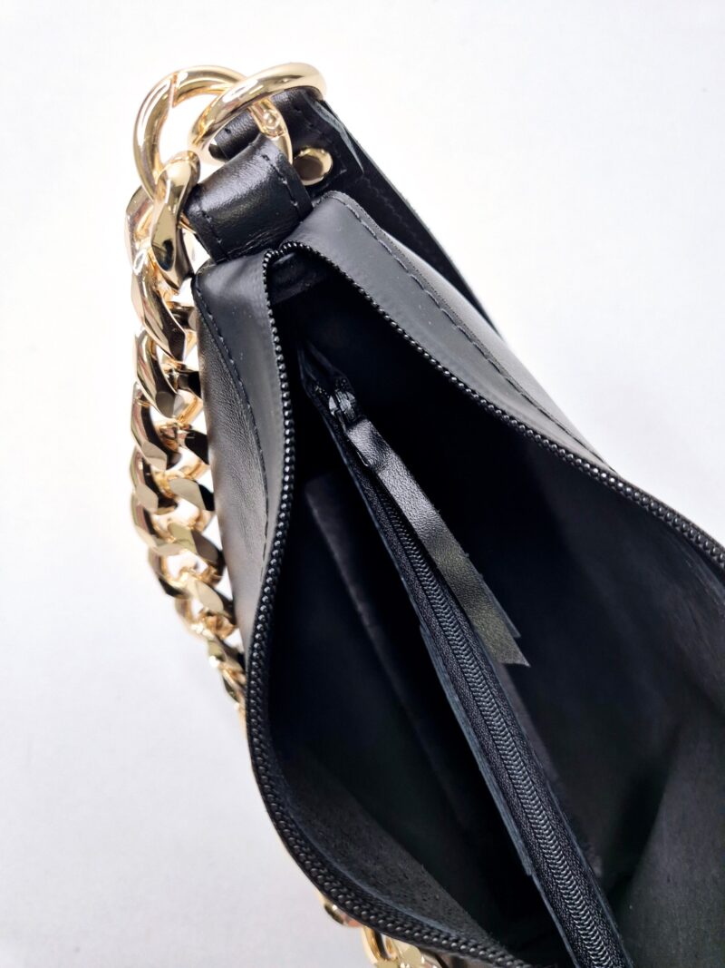 Black Leather Hobo Bag - Small - obrazek 2