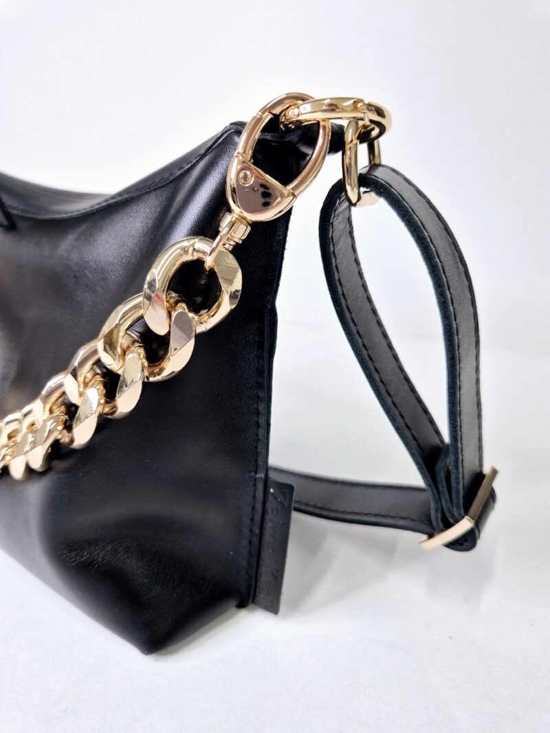 Black Leather Hobo Bag - Small - obrazek 3
