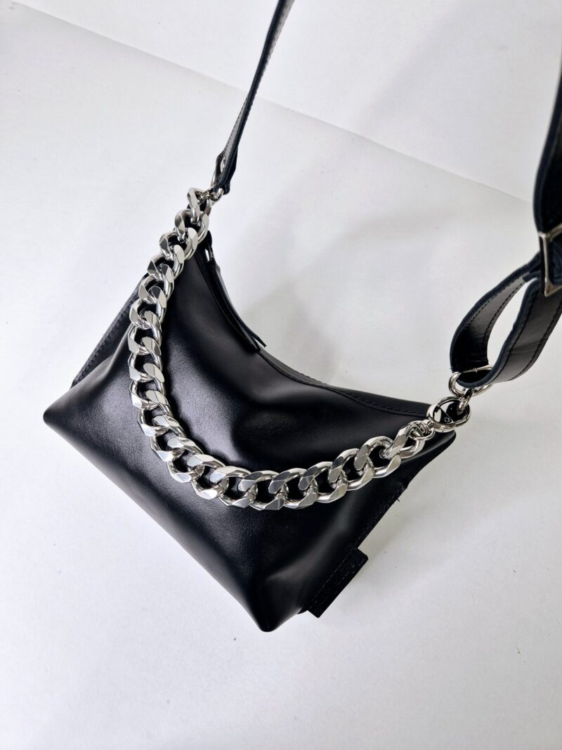 Black Leather Hobo Bag - Small - obrazek 11