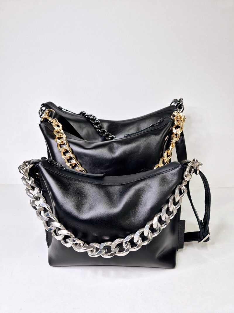 Black Leather Hobo Bag - Small - obrazek 6