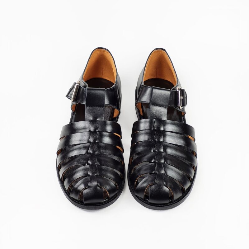 Handmade Leather Fisherman Sandals For Men - Black - obrazek 2