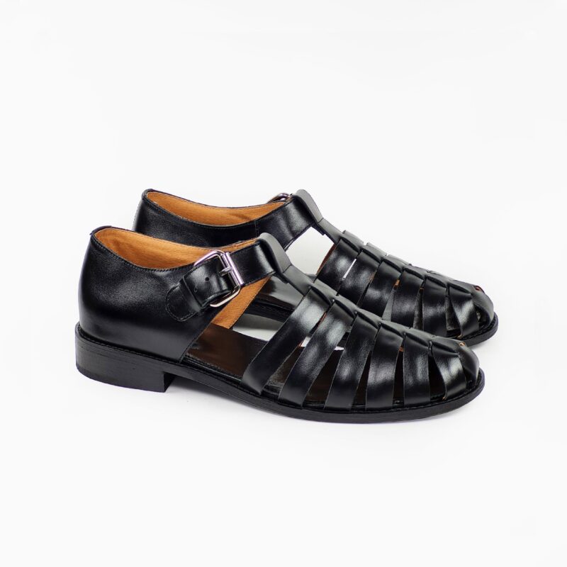 Handmade Leather Fisherman Sandals For Men - Black - obrazek 3
