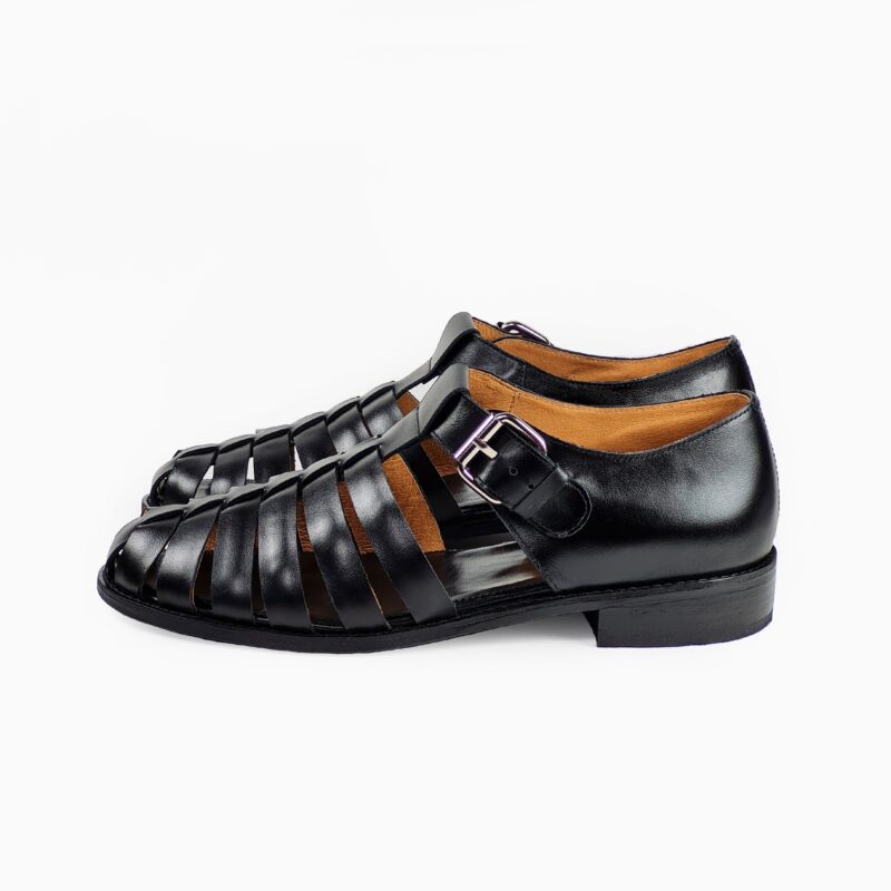 Handmade Leather Fisherman Sandals For Men - Black - obrazek 4