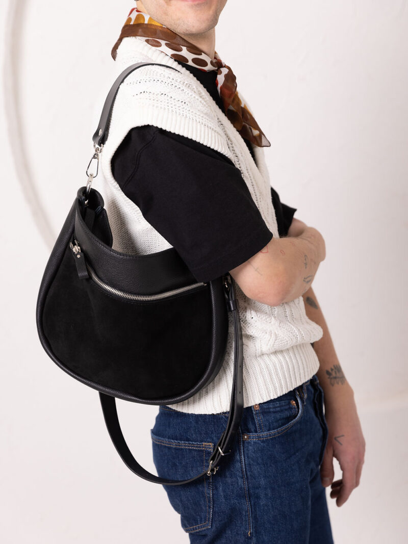 STELLA Leather Handbag - Black & Suede - obrazek 8