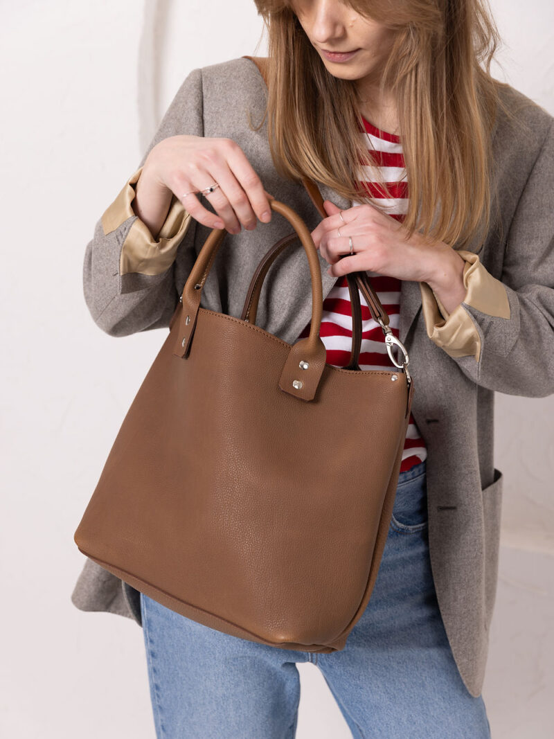 MIGLE Leather Handbag - Cappuccino - obrazek 2