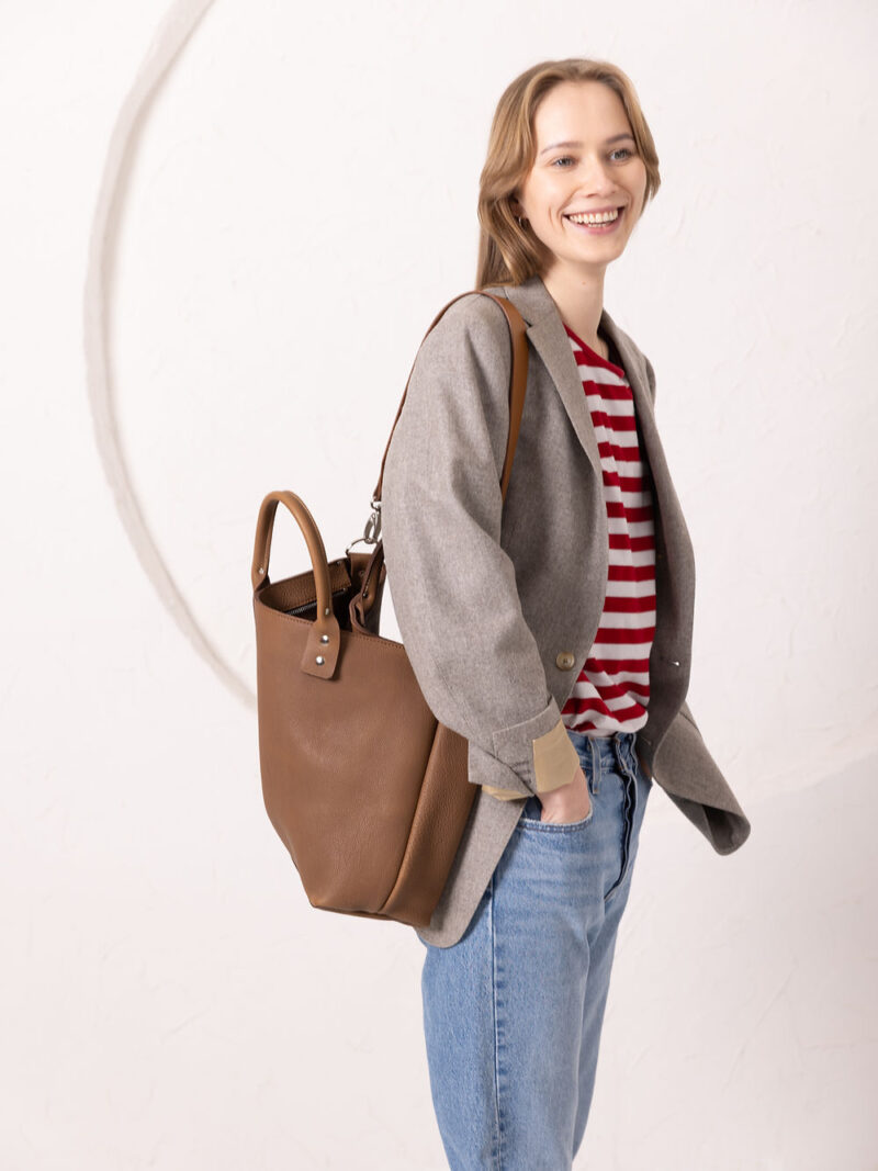 MIGLE Leather Handbag - Cappuccino - obrazek 4