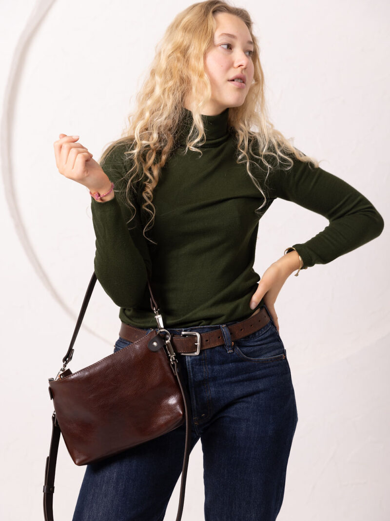 TOMMY Leather Bag with Two Handles - Cognac - obrazek 2