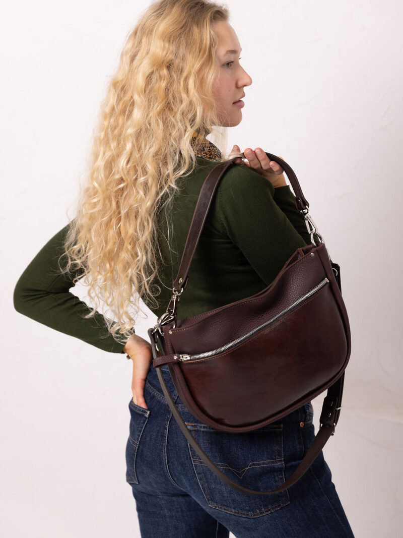 STELLA Leather Handbag - Brown & Cognac - obrazek 3