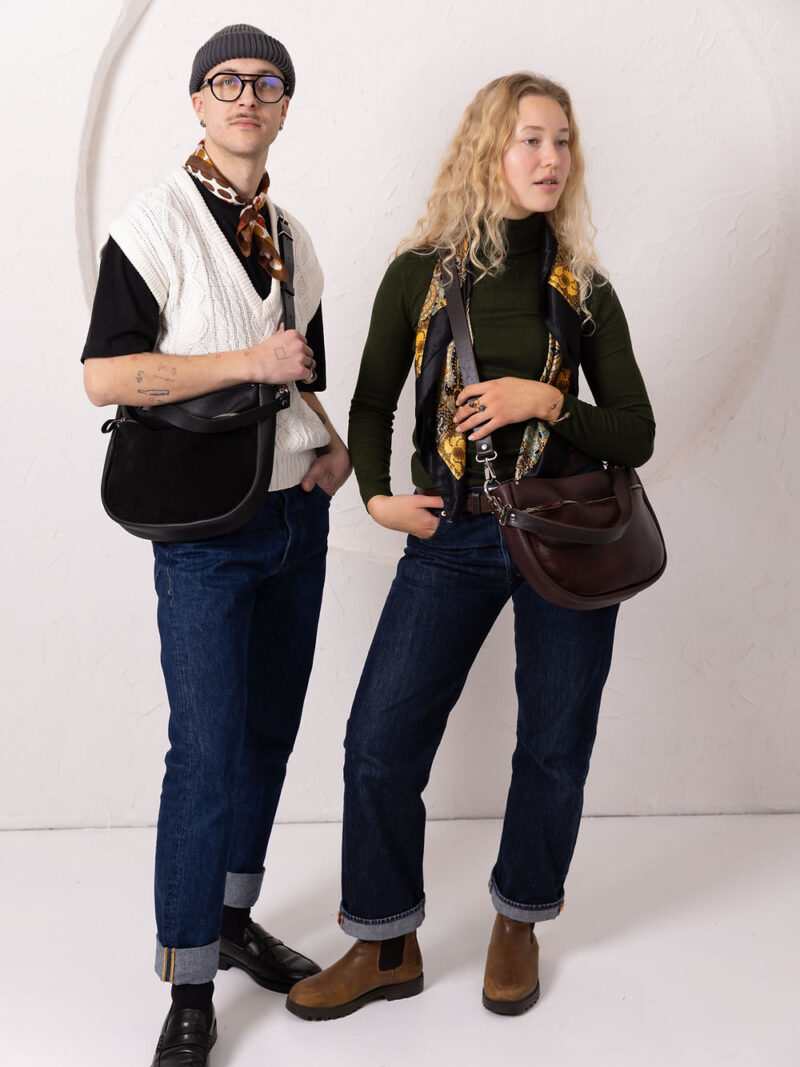 STELLA Leather Handbag - Black & Suede - obrazek 2