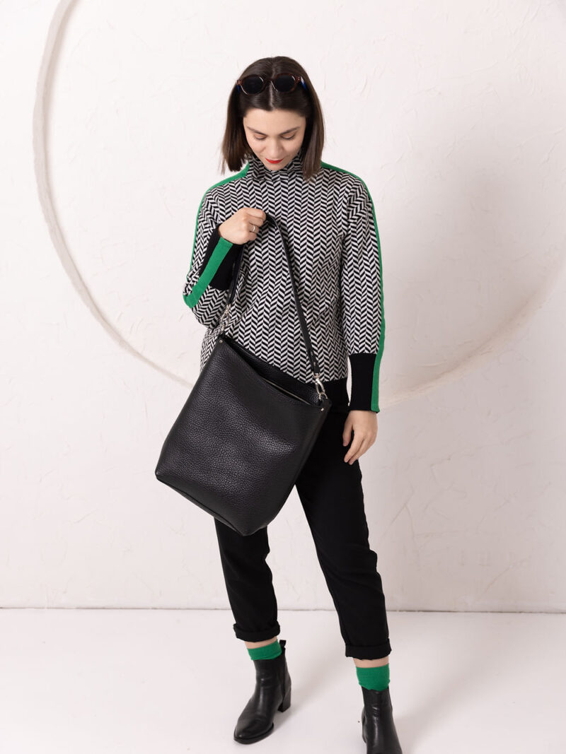 ADDISON Leather Tote - Black - obrazek 3