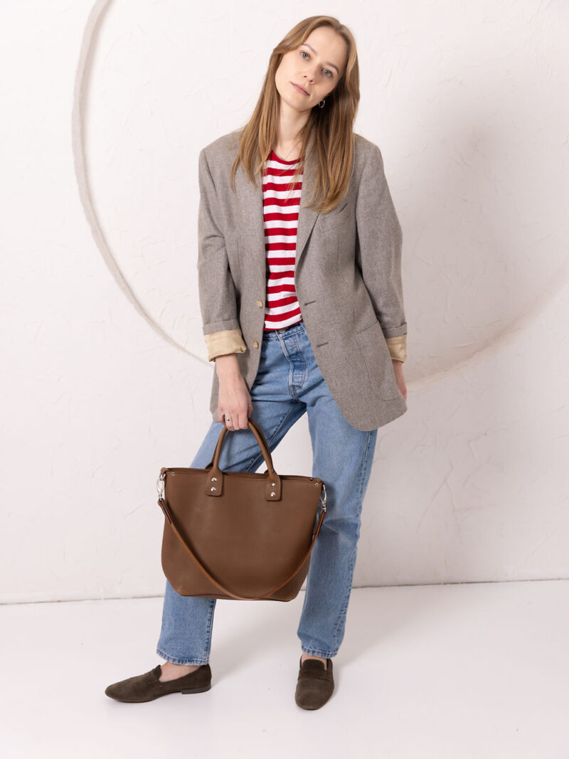 MIGLE Leather Handbag - Cappuccino - obrazek 6