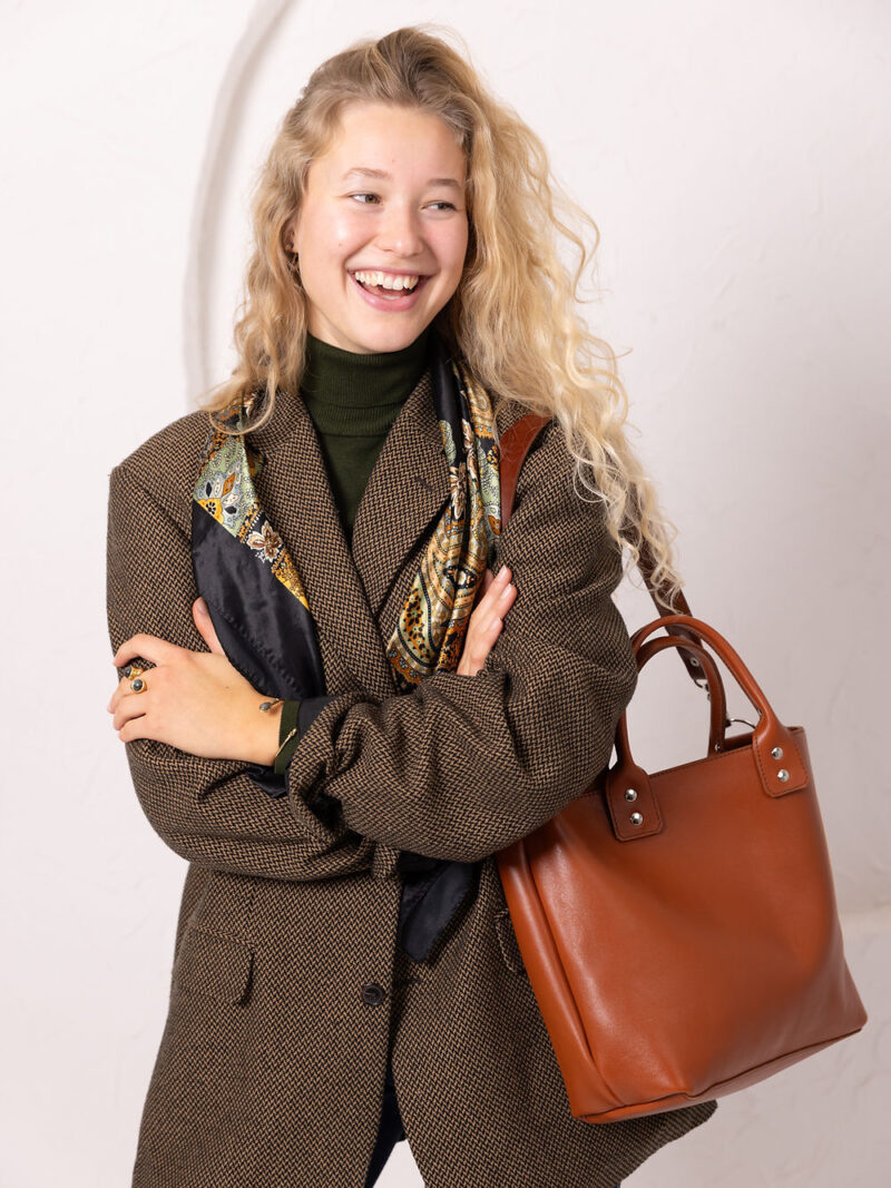MIGLE Leather Handbag - Ginger - obrazek 4