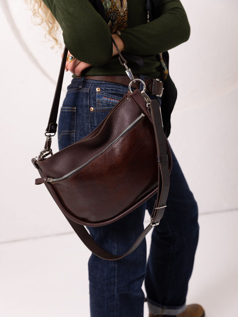 STELLA Leather Handbag - Brown & Cognac - obrazek 7