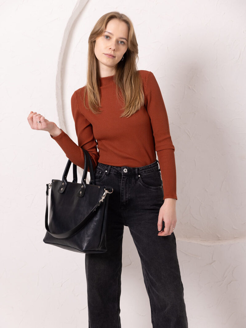 MIGLE Leather Handbag - Dark Denim - obrazek 3