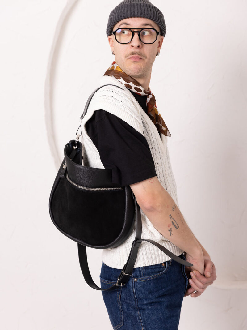 STELLA Leather Handbag - Black & Suede - obrazek 5