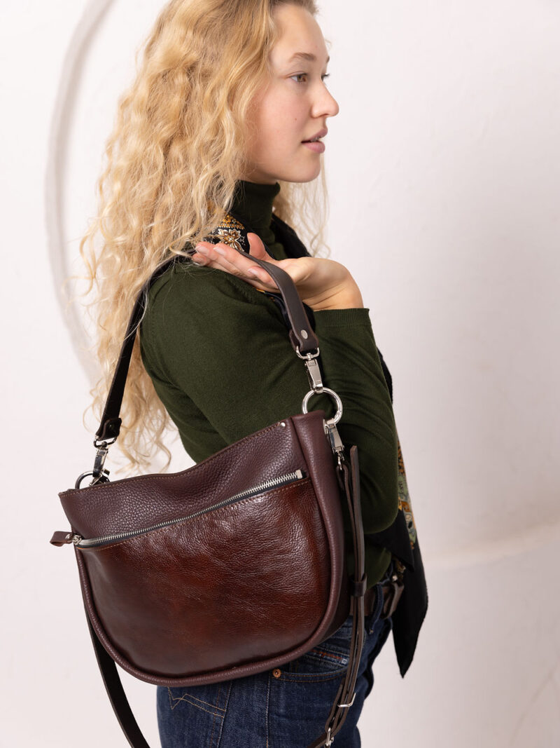 STELLA Leather Handbag - Brown & Cognac - obrazek 5