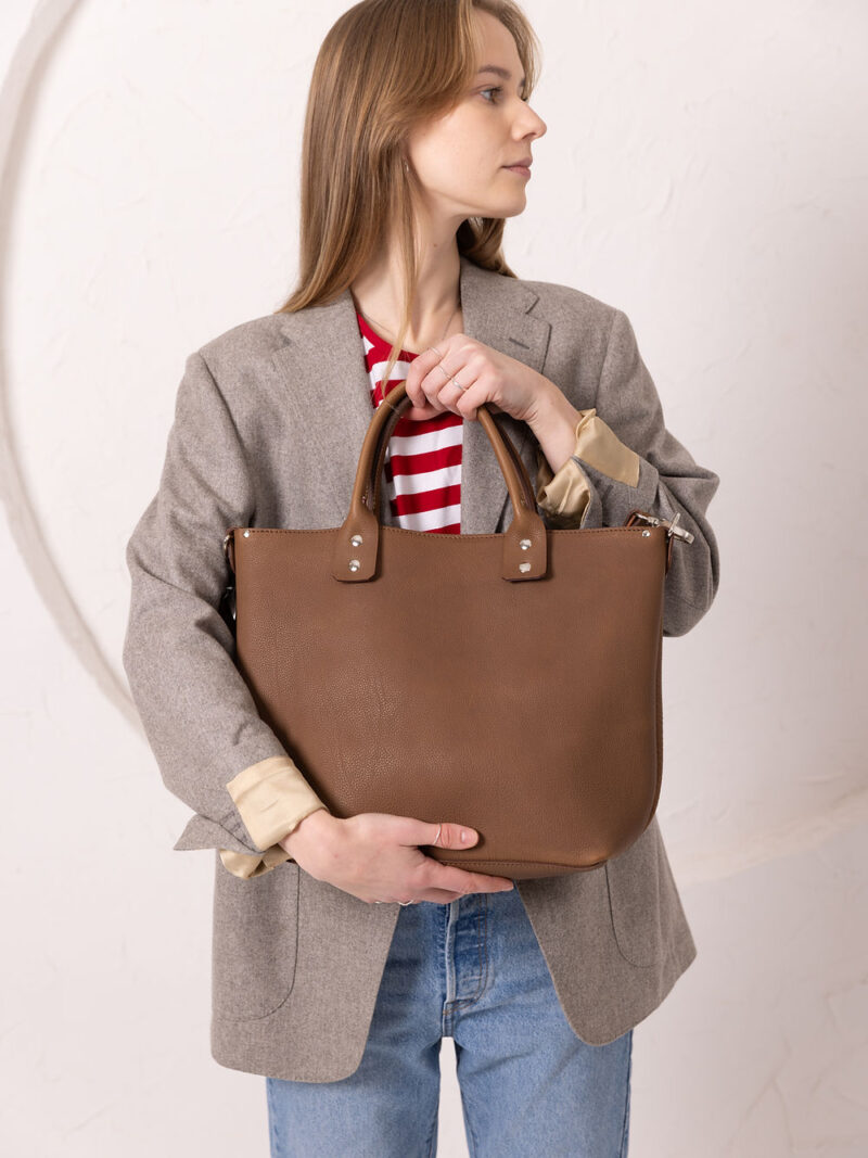 MIGLE Leather Handbag - Cappuccino - obrazek 10