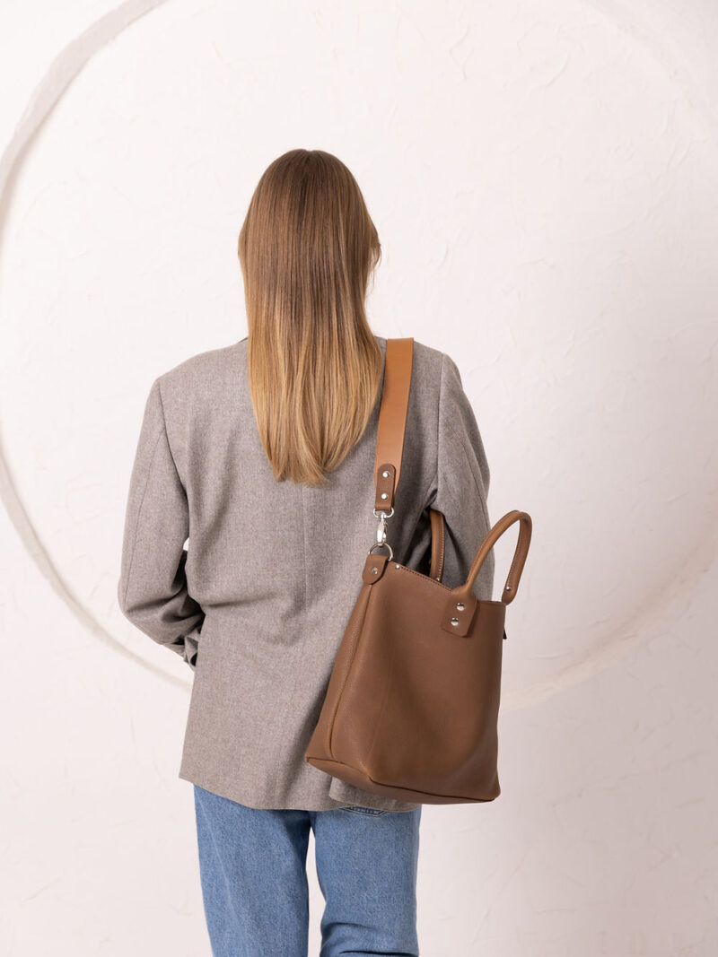 MIGLE Leather Handbag - Cappuccino - obrazek 7