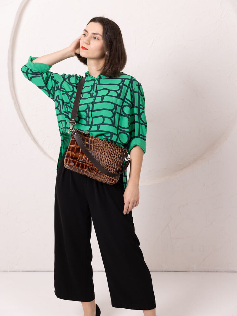 TOMMY Leather Bag with Two Handles - Alligator Pattern - obrazek 5