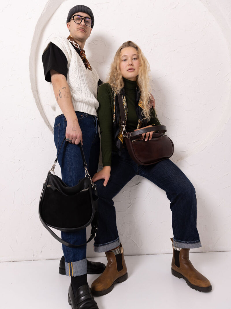 STELLA Leather Handbag - Black & Suede - obrazek 6