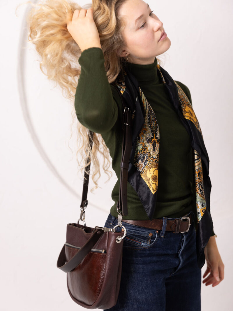 STELLA Leather Handbag - Brown & Cognac - obrazek 6