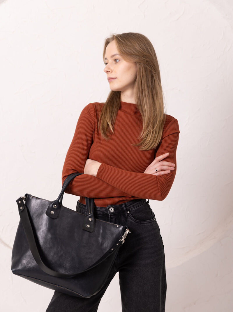 MIGLE Leather Handbag - Dark Denim - obrazek 6