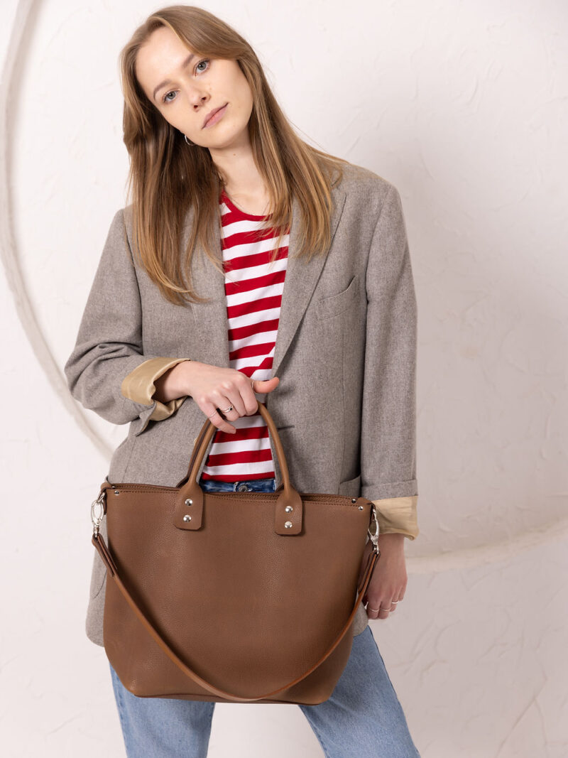 MIGLE Leather Handbag - Cappuccino - obrazek 9