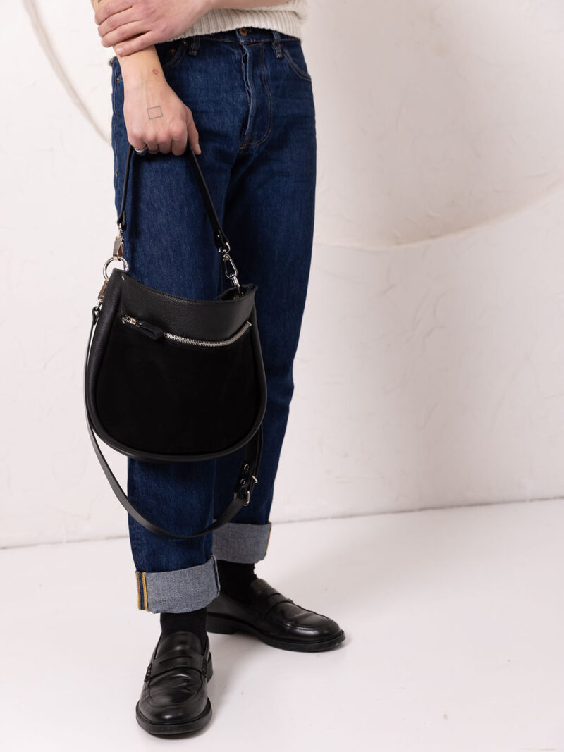STELLA Leather Handbag - Black & Suede - obrazek 7
