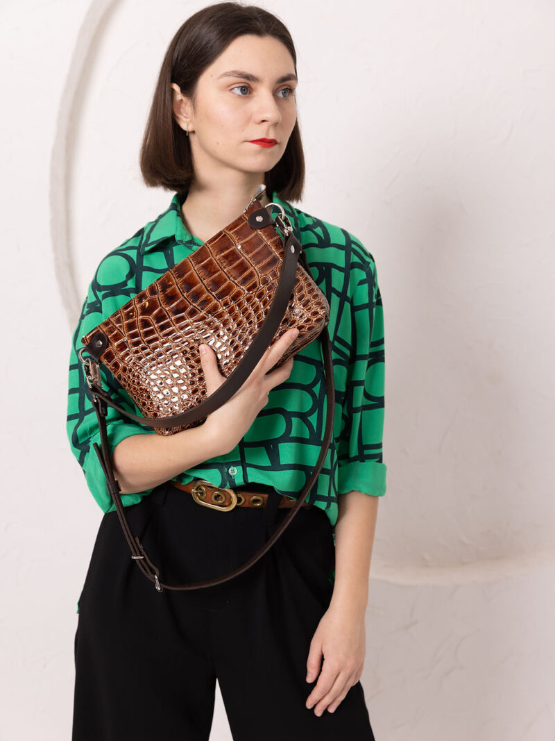 TOMMY Leather Bag with Two Handles - Alligator Pattern - obrazek 6