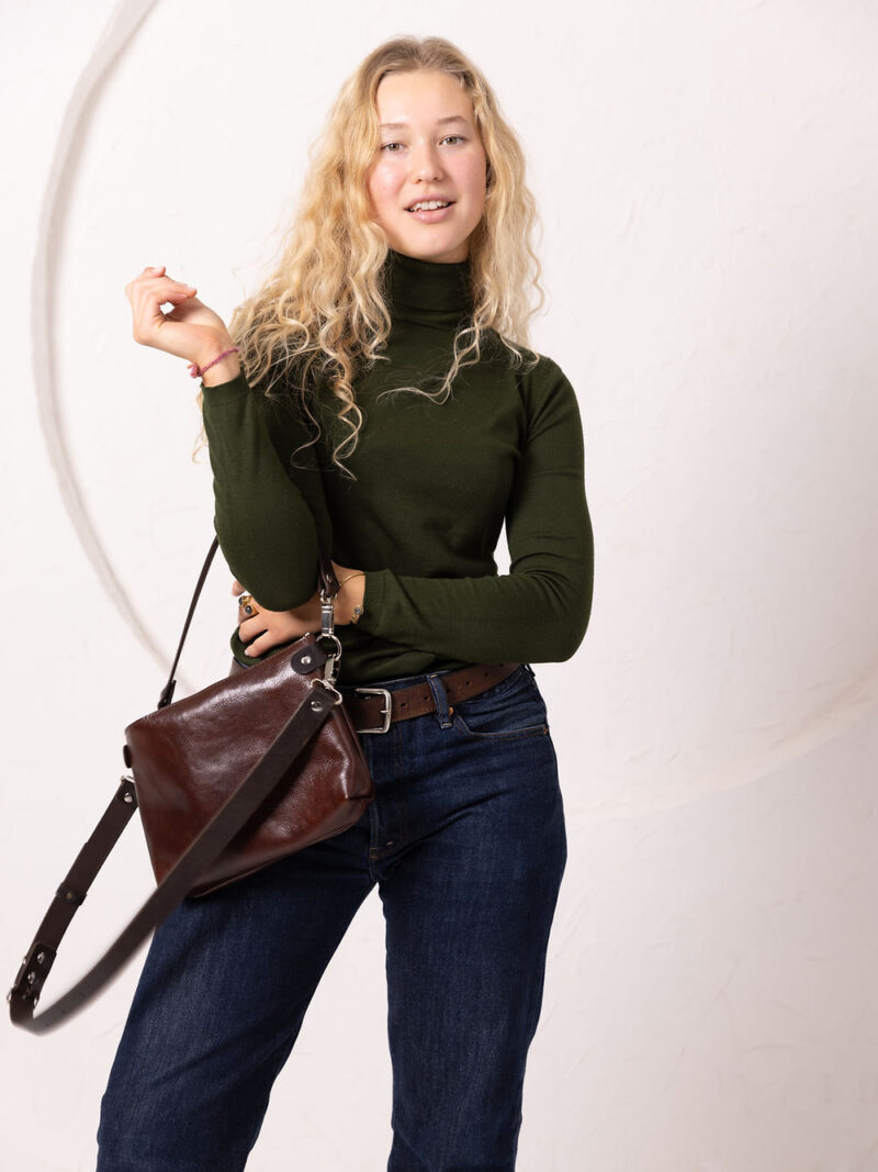 TOMMY Leather Bag with Two Handles - Cognac - obrazek 7