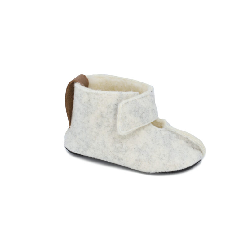 KAKU Kids' Slippers with Sheep's Wool & Felt - White - obrazek 2