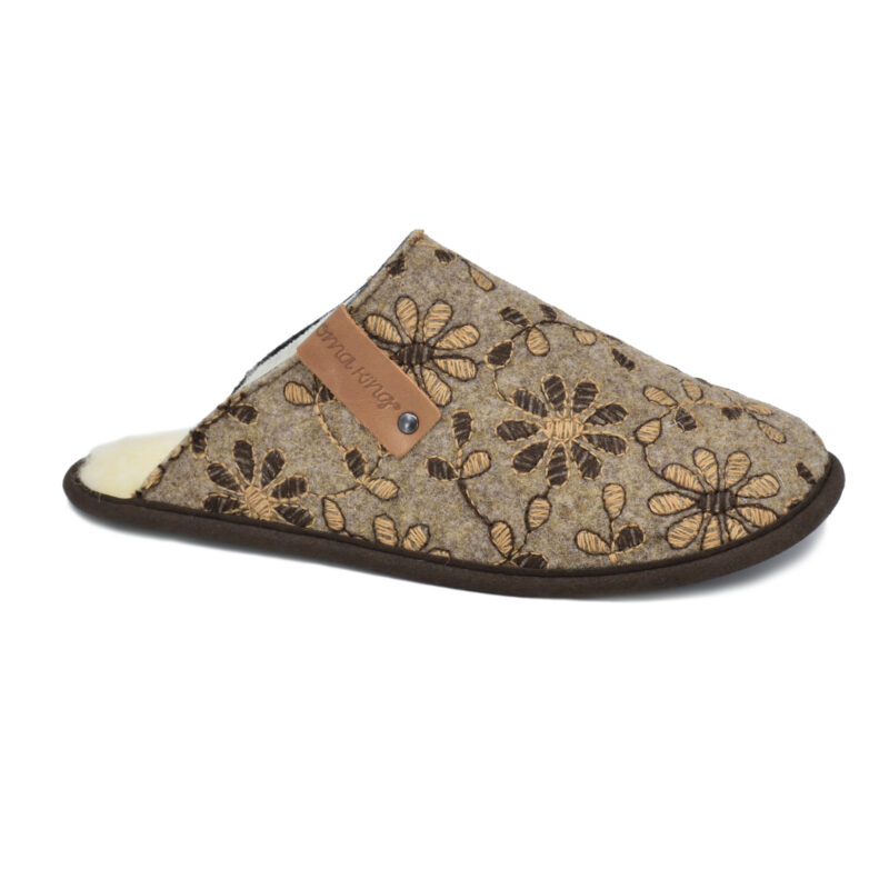 Jugu Slippers with Natural Felt and Wool - Floral Pattern v2 - obrazek 3
