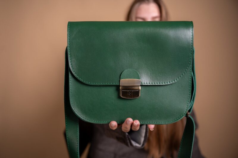 Natural Leather Saddle Bag Large – Green - obrazek 6