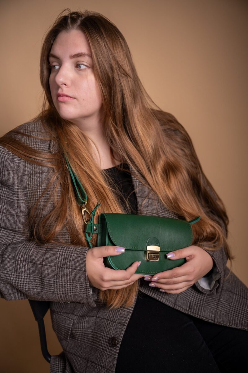 Natural Leather Saddle Bag Mini - Green - obrazek 5