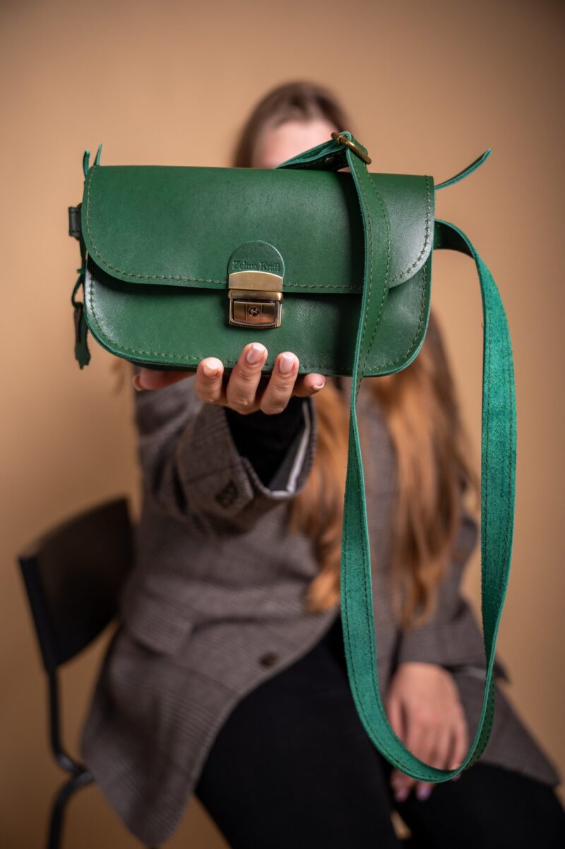 Natural Leather Saddle Bag Mini - Green - obrazek 2