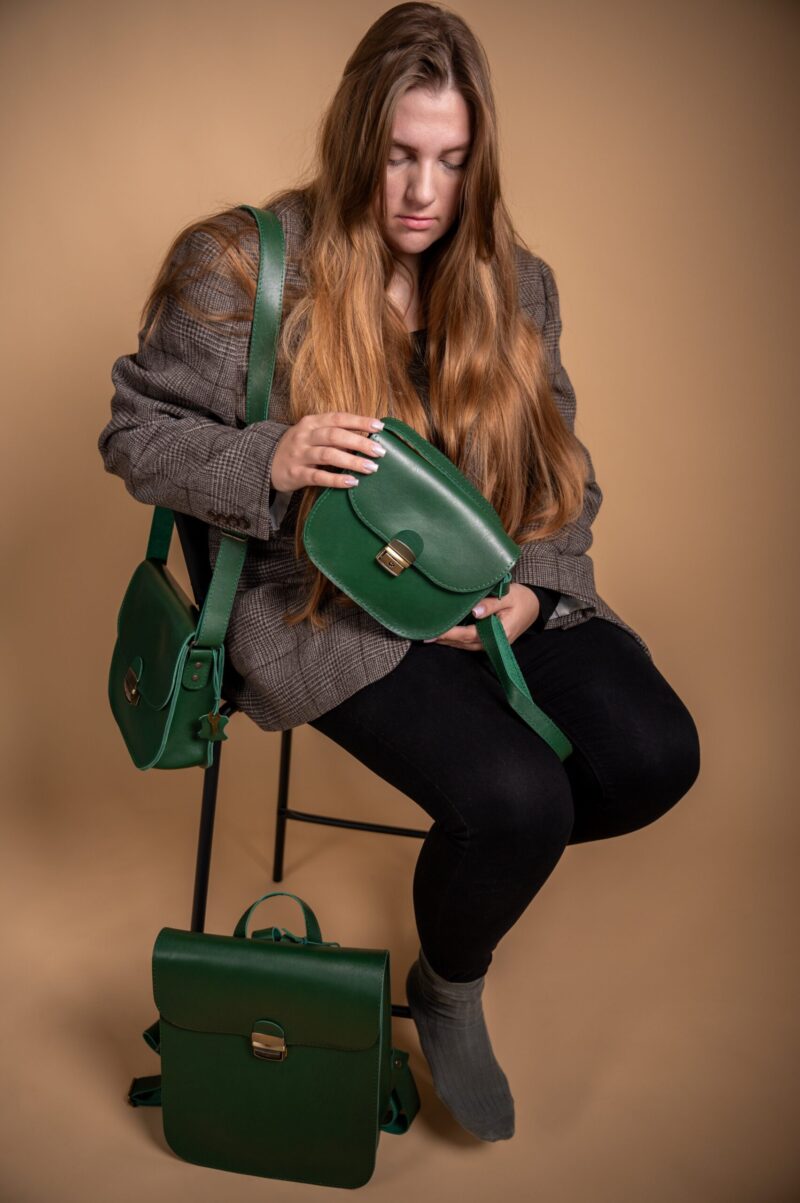 Natural Leather Saddle Bag Large – Green - obrazek 7