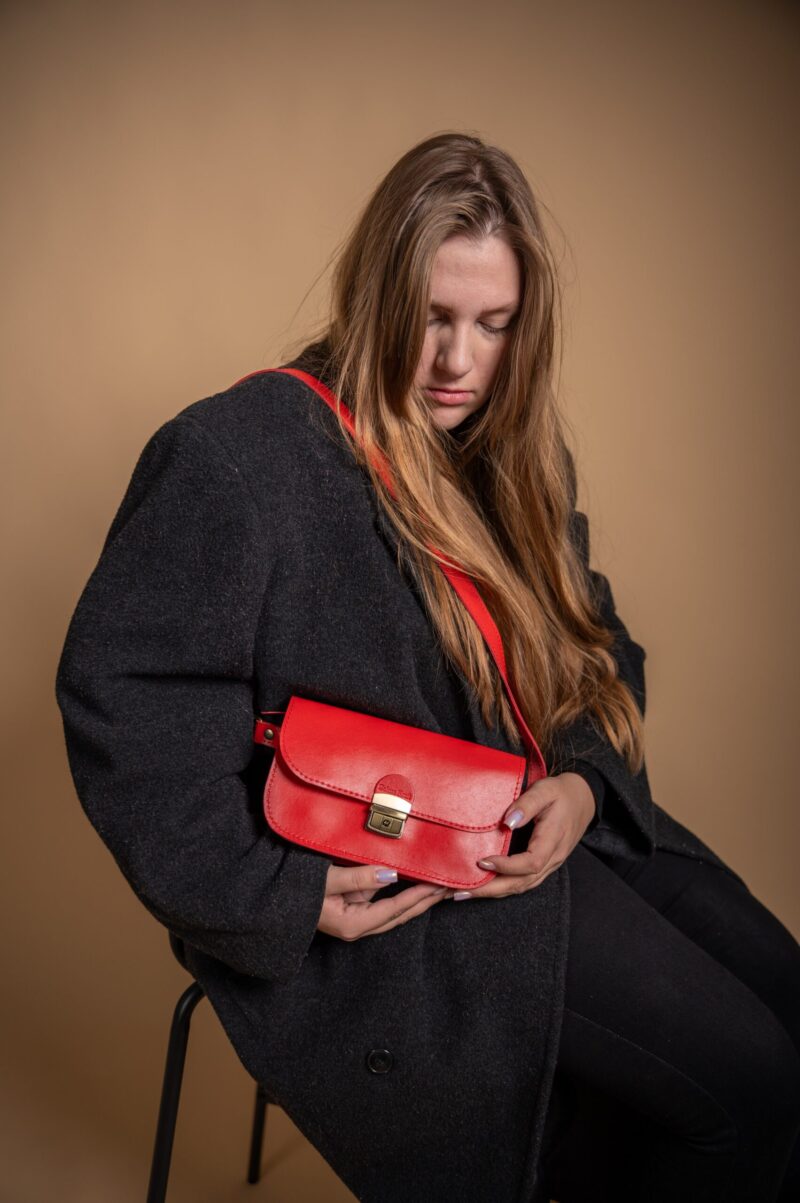 Natural Leather Saddle Bag Mini - Red - obrazek 5