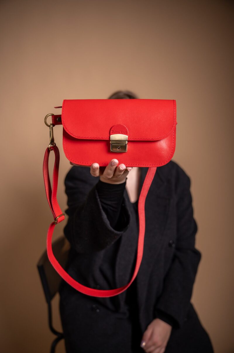Natural Leather Saddle Bag Mini - Red - obrazek 2