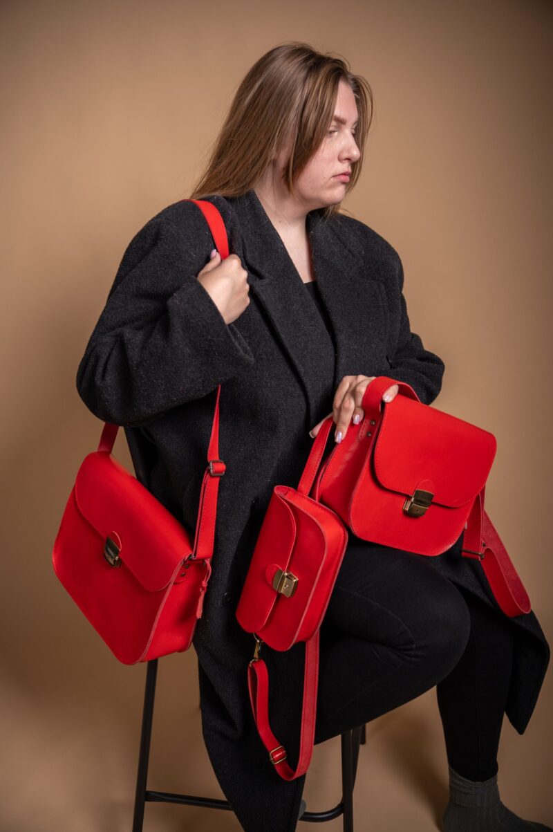 Natural Leather Saddle Bag Mini - Red - obrazek 3