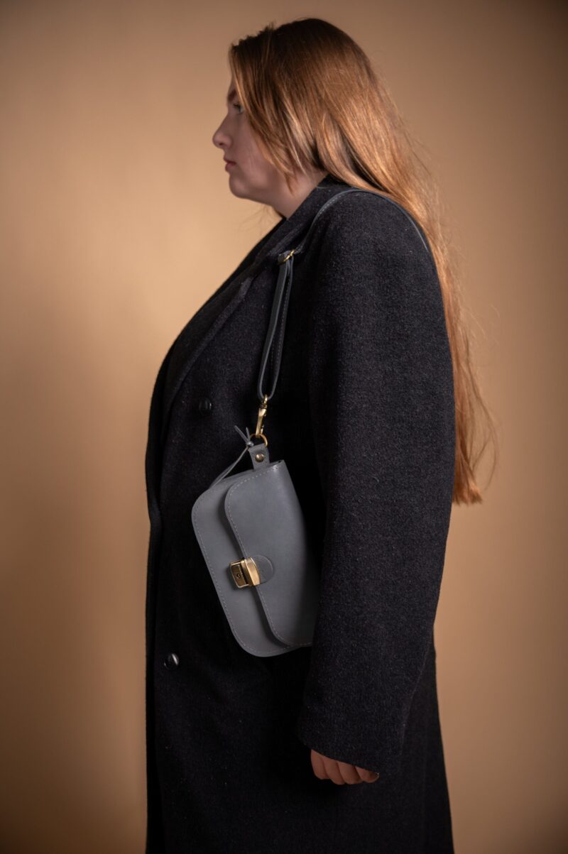 Natural Leather Saddle Bag Mini - Grey - obrazek 8