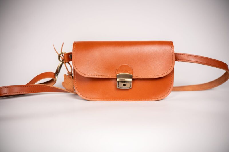 Natural Leather Saddle Bag Mini - Light Brown - obrazek 3