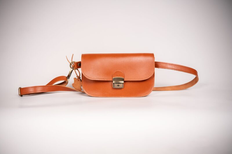 Natural Leather Saddle Bag Mini - Light Brown - obrazek 4