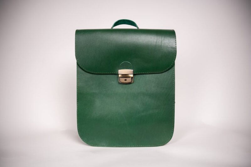 Natural Leather Saddle Backpack - Green - obrazek 4