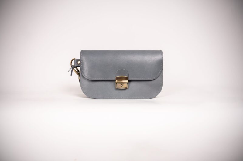 Natural Leather Saddle Bag Mini - Grey - obrazek 6