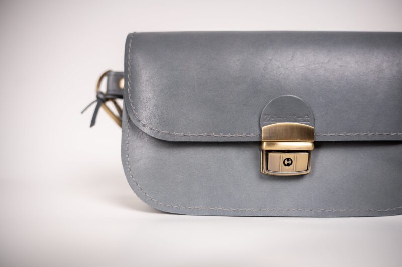 Natural Leather Saddle Bag Mini - Grey - obrazek 7