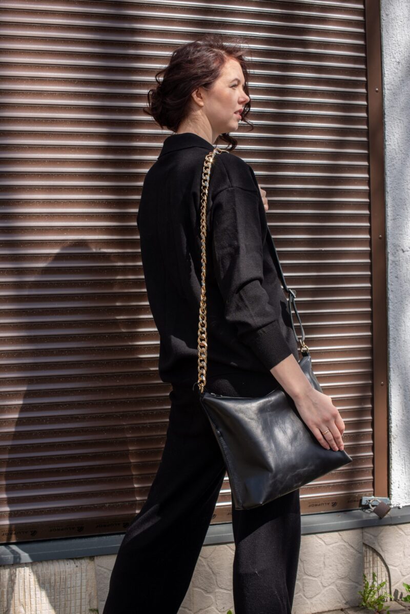 Black Leather Hobo Bag - Large - obrazek 7
