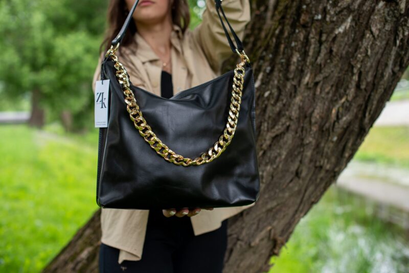 Black Leather Hobo Bag - Large - obrazek 8